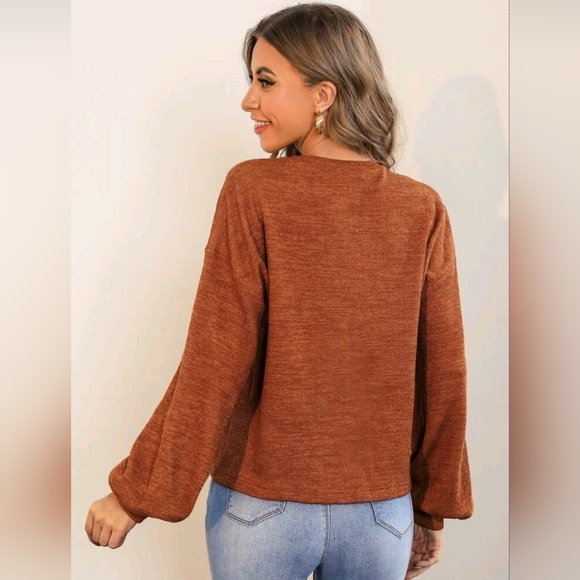 Burnt Orange Sweater Balloon Sleeves Medium - Picture 2 of 6